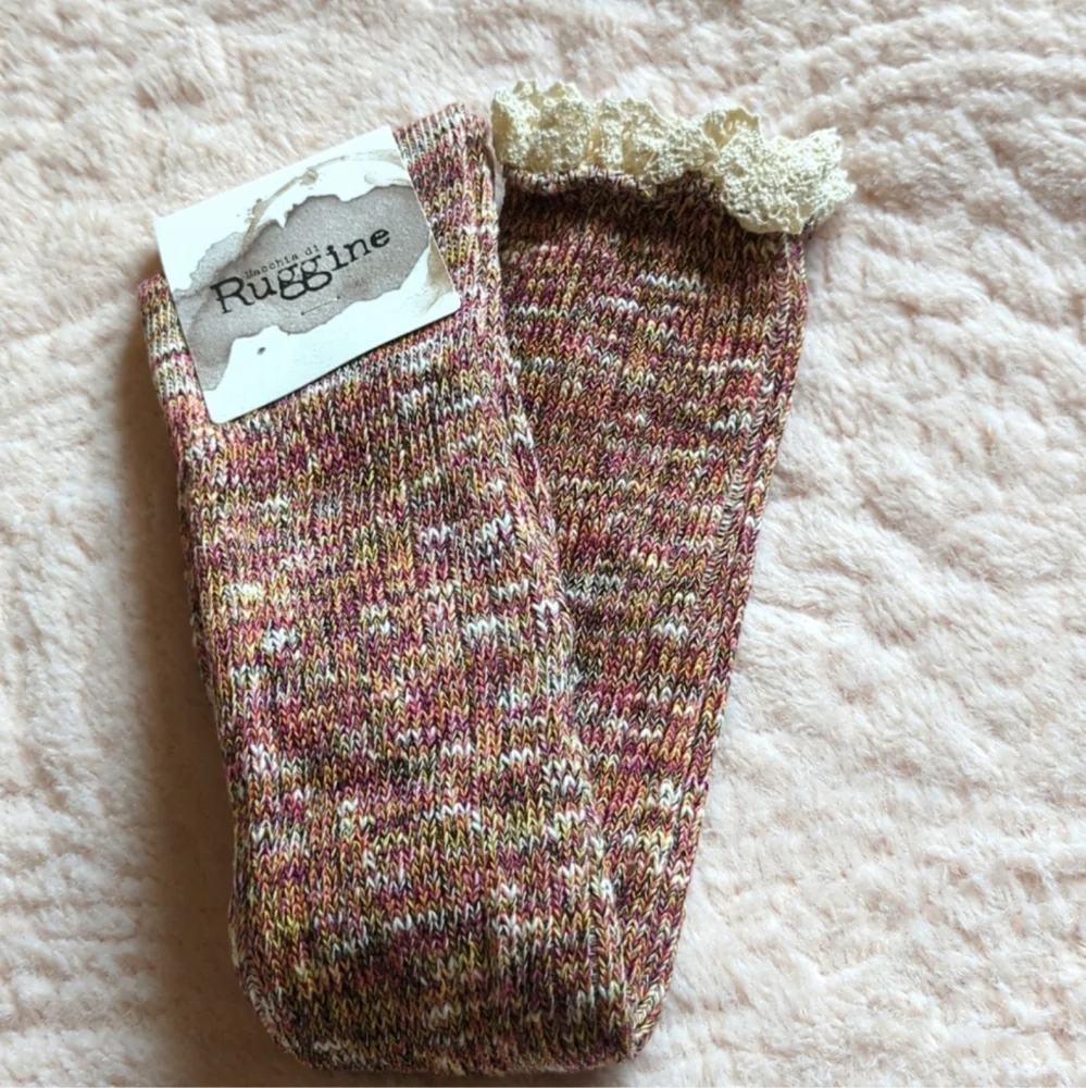 Stocking Stuffer! Last 2 Pairs! Beautiful Burgundy Socks w/Dainty Cream Trim